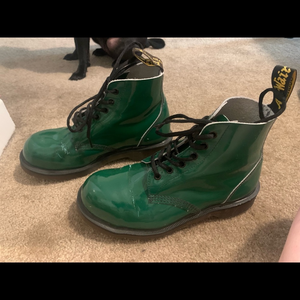 Green steel toe Dr. Martens